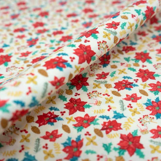 SINGER Nordic Poinsettia Print Cotton Fabric